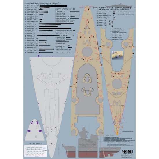 1/200 Bismarck 1941 Basic Detail-up Set Ver.2 (without Wooden Deck) for Trumpeter kit