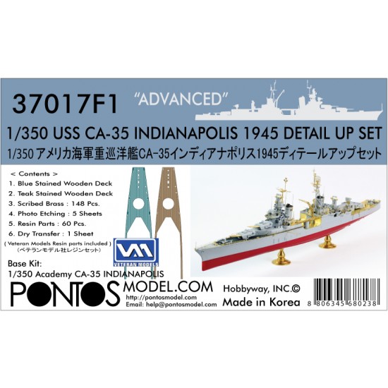 1/350 USS CA-35 Indianapolis 1945 Advanced Detail-up set for Academy kit 1/350 USS CA-35 Indianapolis 1945 Advanced Detail-up set for Academy kit