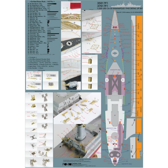 1/350 USS CA-35 Indianapolis 1945 Advanced Detail-up set for Academy kit 1/350 USS CA-35 Indianapolis 1945 Advanced Detail-up set for Academy kit