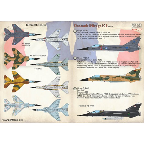 Decals for 1/72 Dassault Mirage F.1 Part 1 Decals for 1/72 Dassault Mirage F.1 Part 1