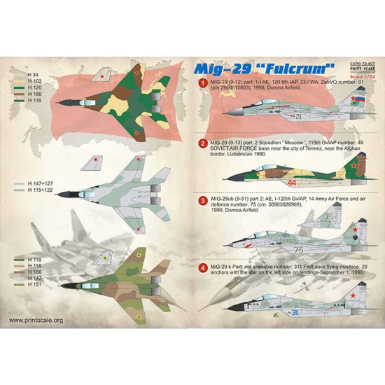 Decals for 1/72 Mikoyan MiG 29 Fulcrum