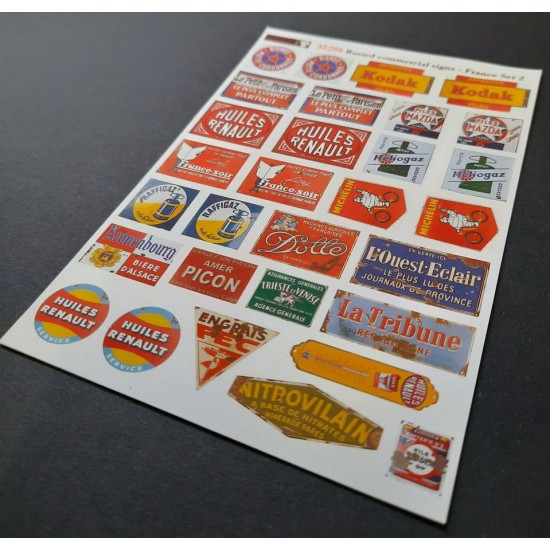 1/48 - 1/35 Rusted Commercial Signs - France Set #2 1/48 - 1/35 Rusted Commercial Signs - France Set #2