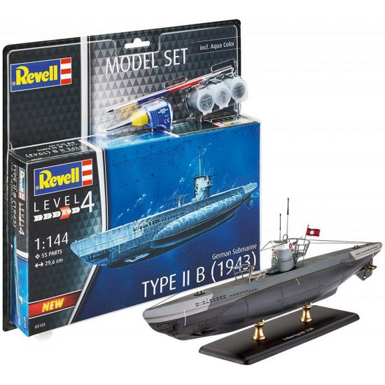 1/144 German Submarine Type IIB 1943 Gift Model Set (kit, paints, cement & brush)