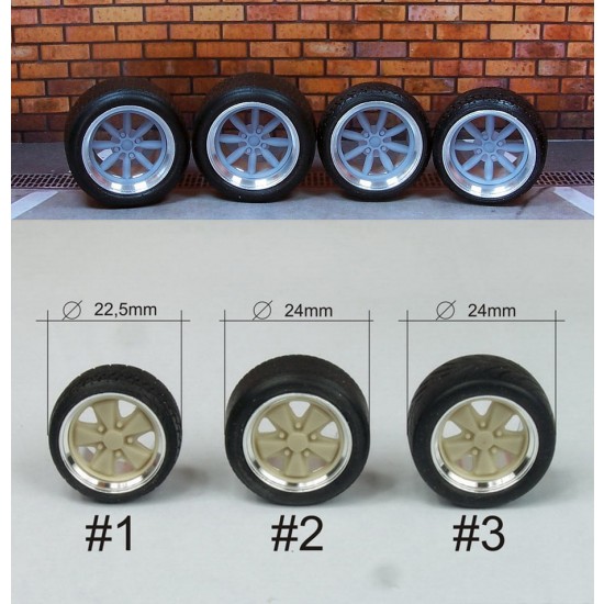 1/24 Minilite 16 Wheels and Tyres Set (4 Wheels + 4 Tyres)