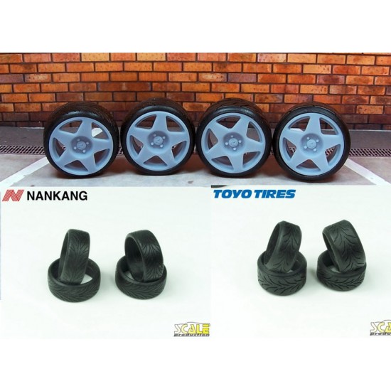 1/24 Fifteen52 18 Tarmac Wheels (4pcs, resin) & Toyo Stretchwall R888 Tyres (4pcs)