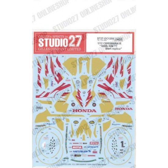 1/12 Honda CBR1000RR-R 100th IOM TT Start Replica Decals for Tamiya kits 1/12 Honda CBR1000RR-R 100th IOM TT Start Replica Decals for Tamiya kits