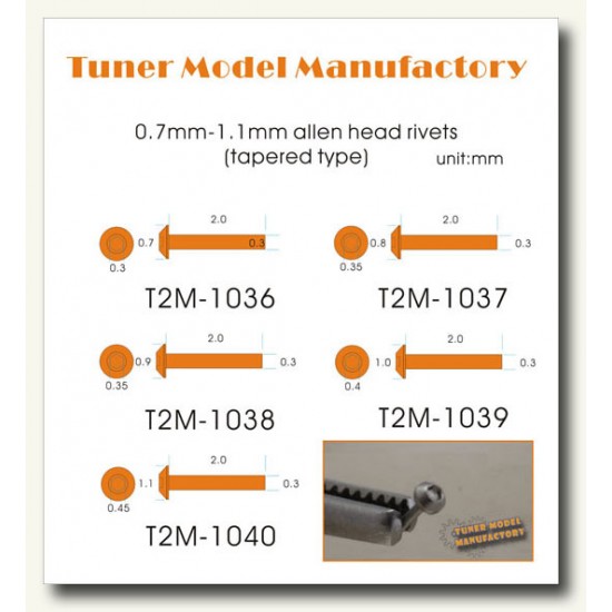 0.7mm Tapered Type Allen Head Rivets (20pcs)