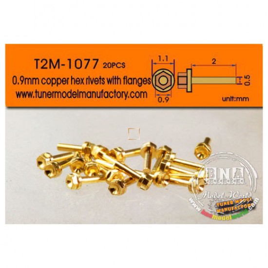 0.9mm Copper Hex Rivets with 1.1mm Flanges (20pcs)
