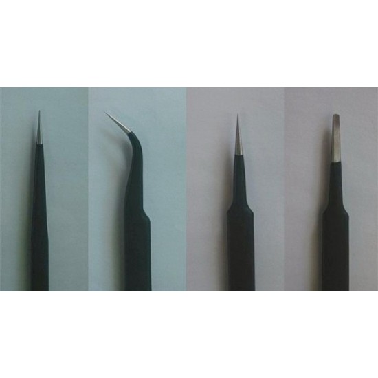 Tweezers Set (4pcs: Long Straight, Short Straight, Curved and Flat End)