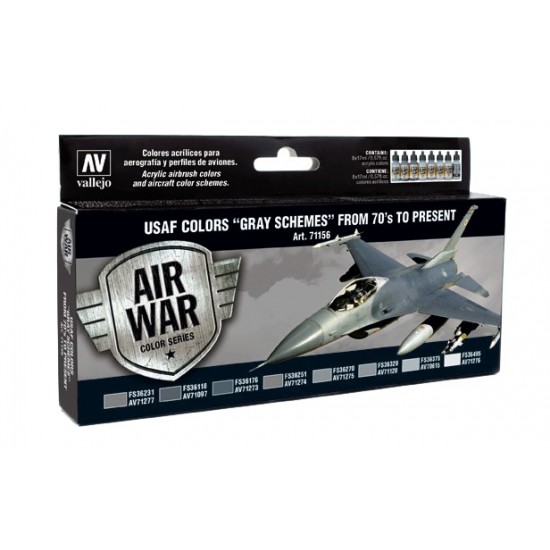Model Air Acrylic Paint Set - USAF Colours Gray Schemes from 70s to present (8 x 17ml)