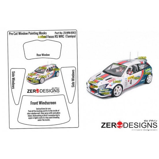 1/24 Ford Focus RS WRC Pre Cut Window Painting Masks for Tamiya kits