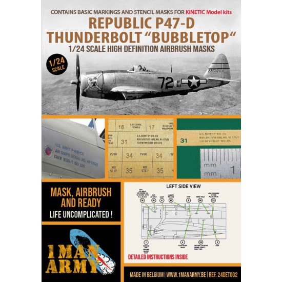 1/24 P-47D Thunderbolt Bubbletop Markings & Stencil Masks for Kinetic kits