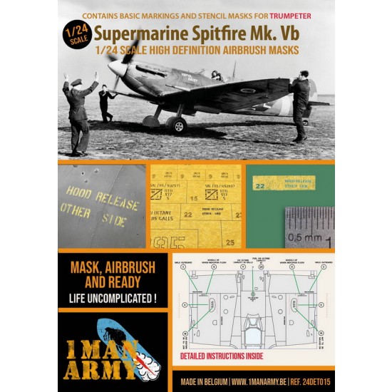 1/24 Supermarine Spitfire Mk.Vb Basic Markings and Stencil Masks for Trumpeter kits