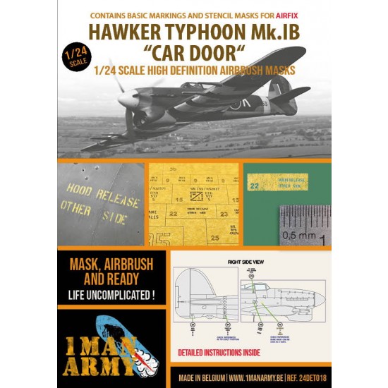 1/24 Hawker Typhoon Mk.IB Cardoor Markings & Stencil Masks for Airfix kit #19003