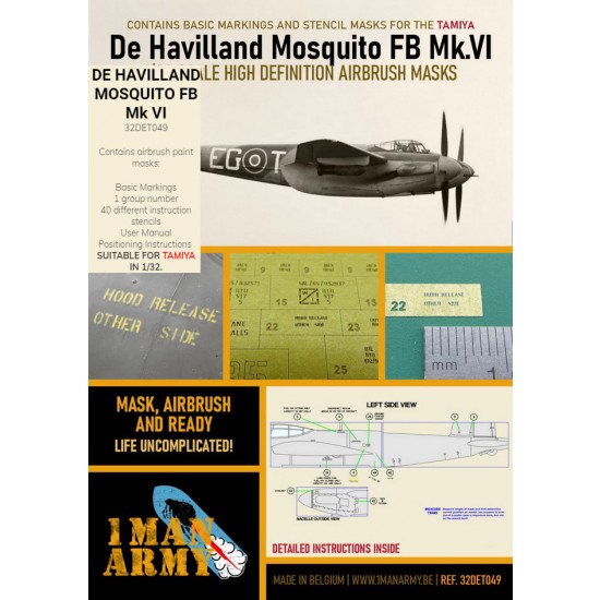 1/32 De Havilland Mosquito FB Mk.VI Airbrush Paint Masking for Tamiya kits