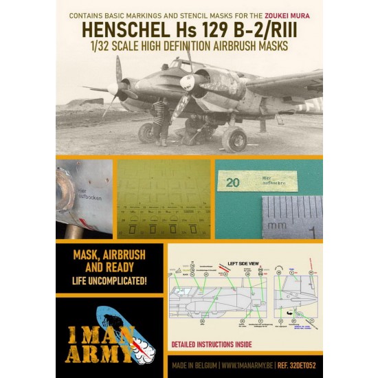 1/32 Henschel Hs-129 B2/RIII Paint Masking for Zoukei Mura kits
