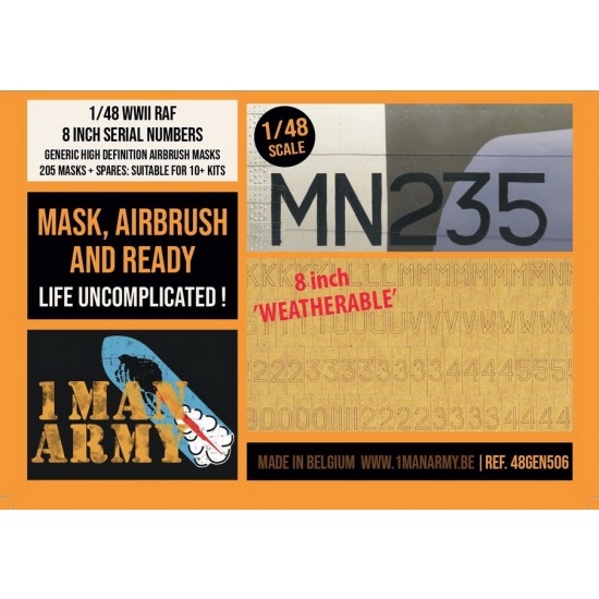 1/48 RAF 8 Inch Serial Numbers Generic Airbrush Masks Set for over 10 kits