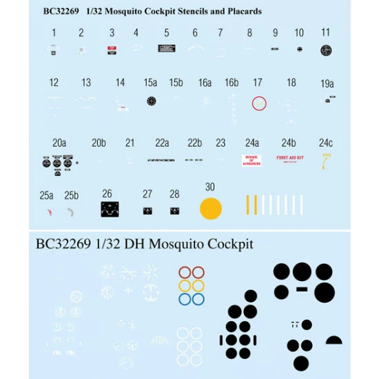 1/32 Mosquito Cockpit Stencils and Placards Decals