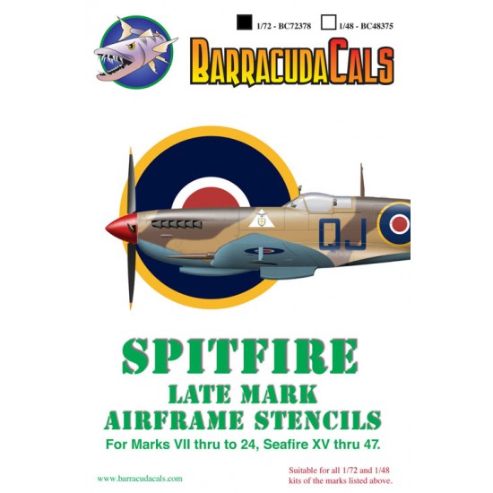 Decals for 1/72 Spitfire Later Marks Airframe Stencils