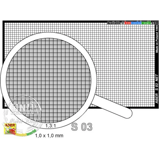Photo-etched Net 1.0mm x 1.0mm (Dimension without frame: 75mm x 42mm)