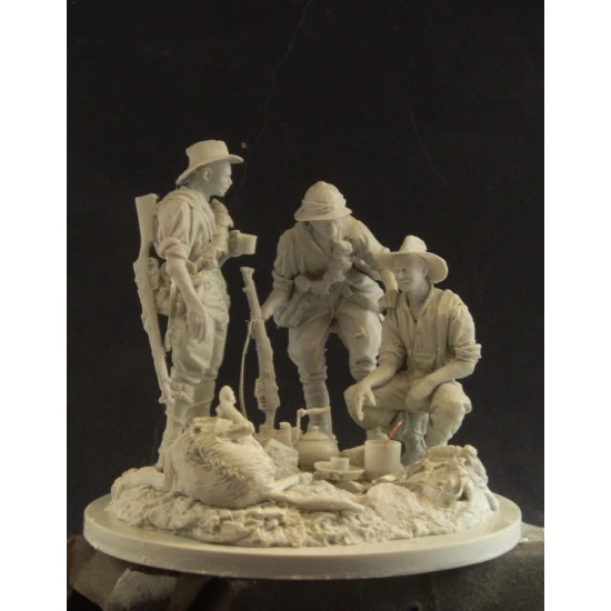 1/24 (75mm) WWI ANZAC's "Boiling the Billy" (3 Resin Figures+Dog+Accessories+Scenic Base)
