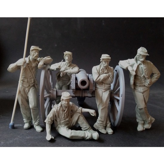 75mm Scale Confederate Artillery Crews at Rest (5 figures w/cannon & accessories)