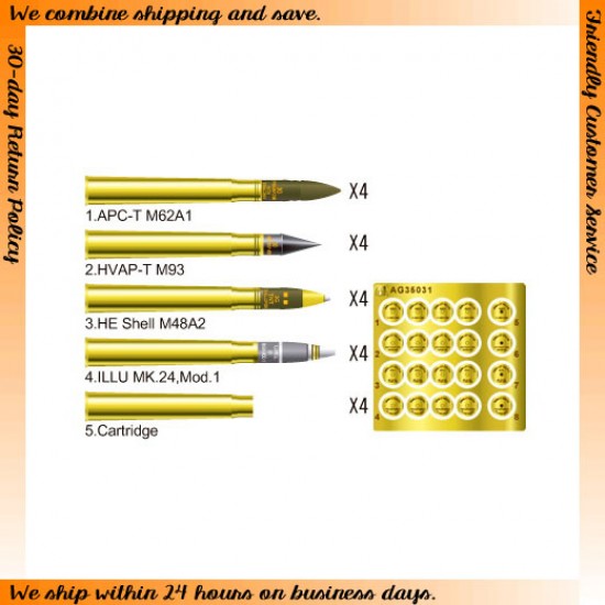 1/35 US 3 Inch Gun Ammo Set (Brass)