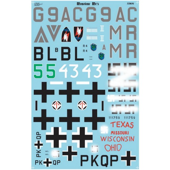 1/32 Monotone Messerschmitt Bf-110D/E/109G Decals
