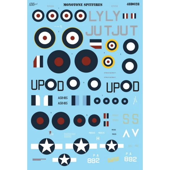 Decals for 1/48 Monotone Spitfires