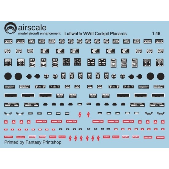 1/48 WWII Luftwaffe Cockpit Placards & Dataplates Decals
