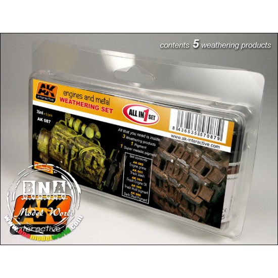 Engines and Metal Weathering Set (3x 35ml Enamel Colours, 2x Pigments)