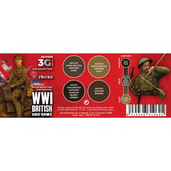 Acrylic Paint (3rd Generation) Set for Figures - WWI British Uniforms 3G (4x 17ml)