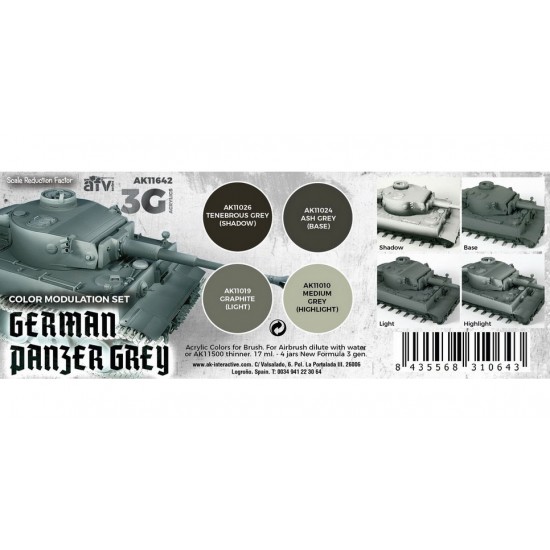 Acrylic Paint (3rd Generation) Set for AFV - Modulation German Panzer Grey 3G (4x 17ml)