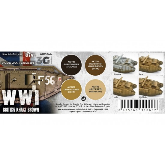 Acrylic Paint (3rd Generation) Set for AFV - WWI Modulation British Colours 3G (4x 17ml)
