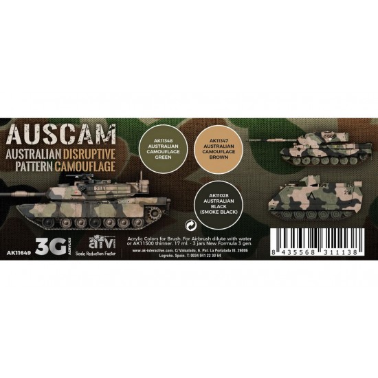 Acrylic Paint (3rd Generation) Set for AFV - Auscam Colours Set 3G (3x 17ml)