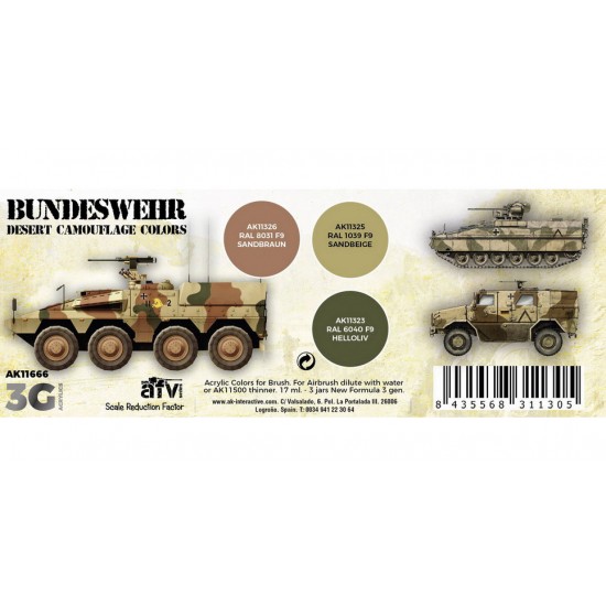 Acrylic Paint (3rd Generation) Set for AFV - Bundeswehr Desert Colours 3G (3x 17ml)