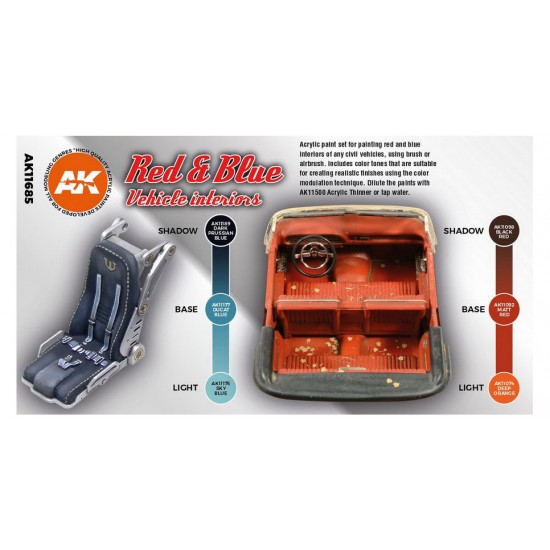 Acrylic Paint (3rd Generation) Set for Civil - Red and Blue Interior Colours (6x 17ml)