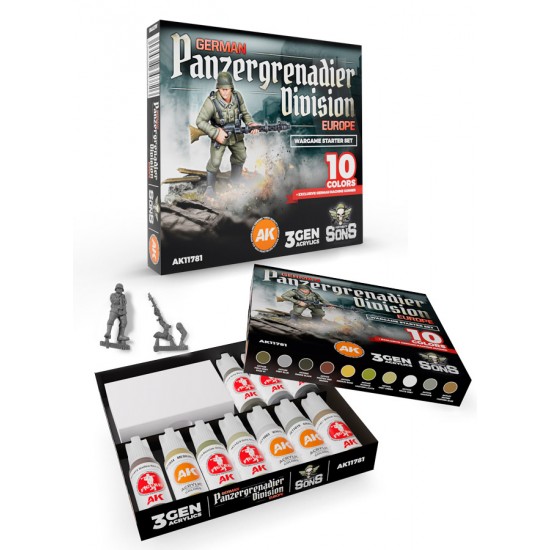 Wargame Starter Set German Panzergrenadier Division Europe (10 Acrylic Paints & 1 Figure)
