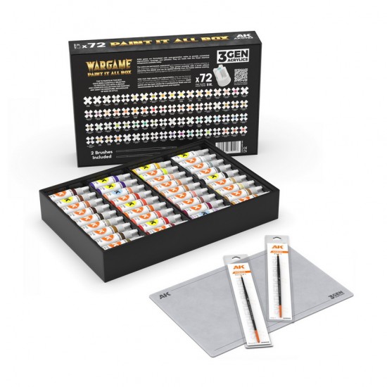 Wargame Paint It All Box (72 Acrylic 3Gen Colours, 2 brushes, 1 mat)