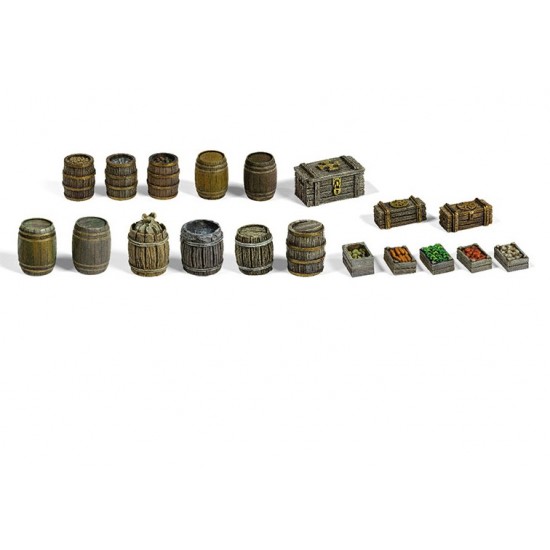 Wargame Resin Scenery - Barrels & Boxes (30-35mm Scale)