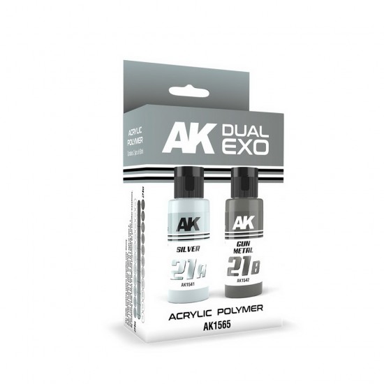 Acrylic Paint Set - Dual Exo #Silver & Gun Metal (2x 60ml) for Gunpla/Sci-Fi/Mecha/Robots