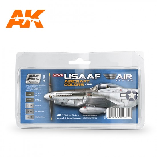 Acrylic Paint Set - WWII USAAF Aircraft Colours Vol.2 (2 x 17ml acrylic & 3 x 30ml Xtreme Metal)