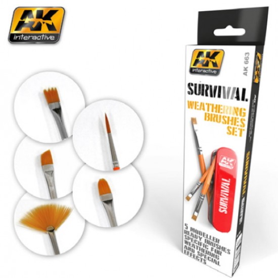 Weathering Brushes Set - Survival (5 brushes with 5 different shapes)