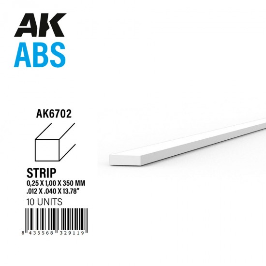 ABS Strips 0.25 x 1.00 x 350mm (10pcs)