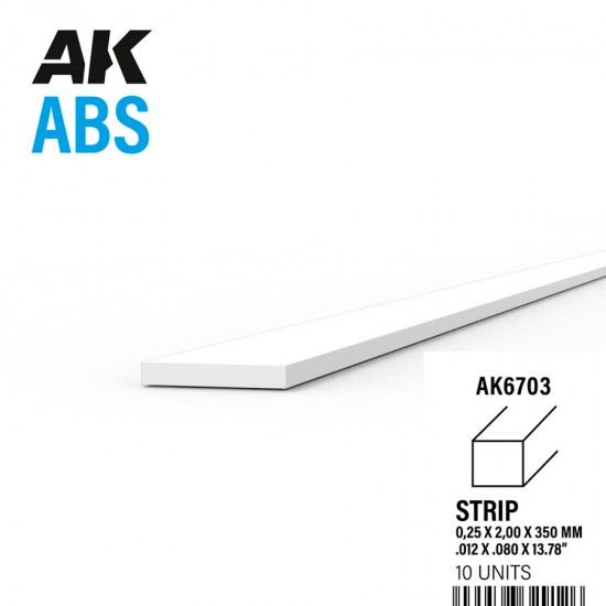 ABS Strips 0.25 x 2.00 x 350mm (10pcs)