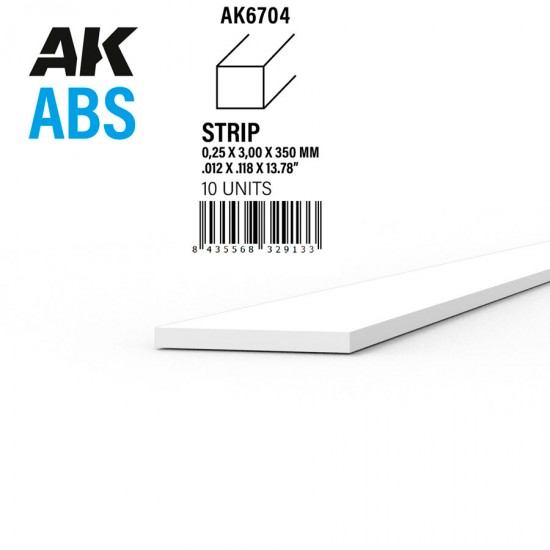 ABS Strips 0.25 x 3.00 x 350mm (10pcs)