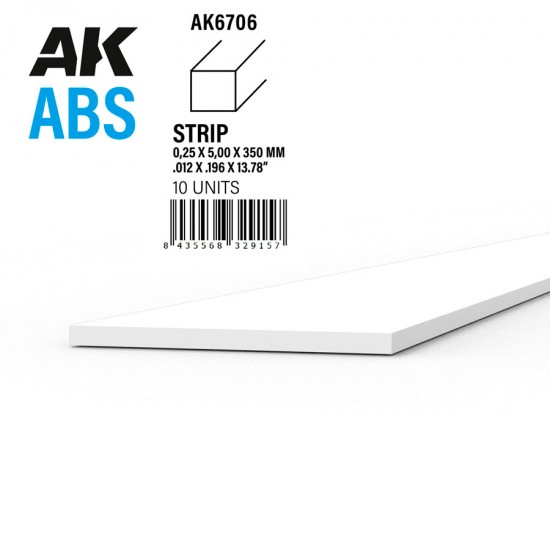 ABS Strips 0.25 x 5.00 x 350mm (10pcs)