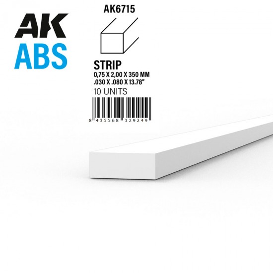 ABS Strips 0.75 x 2.00 x 350mm (10pcs)