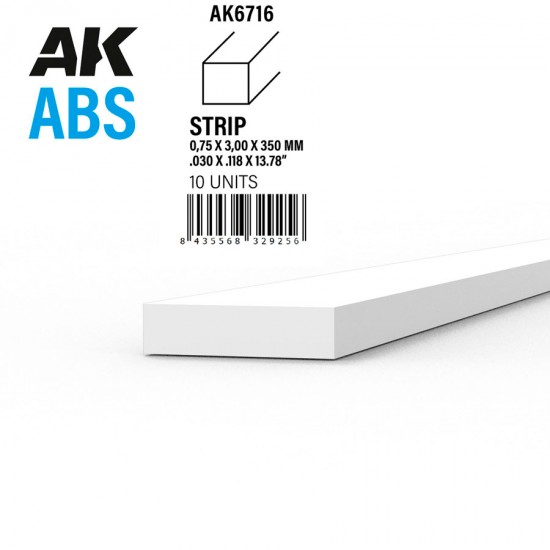 ABS Strips 0.75 x 3.00 x 350mm (10pcs)