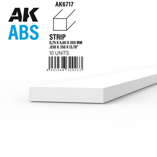 ABS Strips 0.75 x 4.00 x 350mm (10pcs)